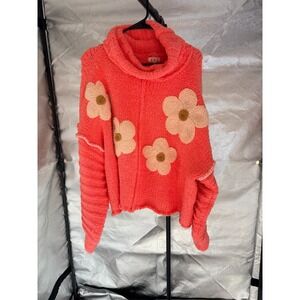 POL Coral and Daisy Fluffy Cowl Neck Sweater Sz S 0061